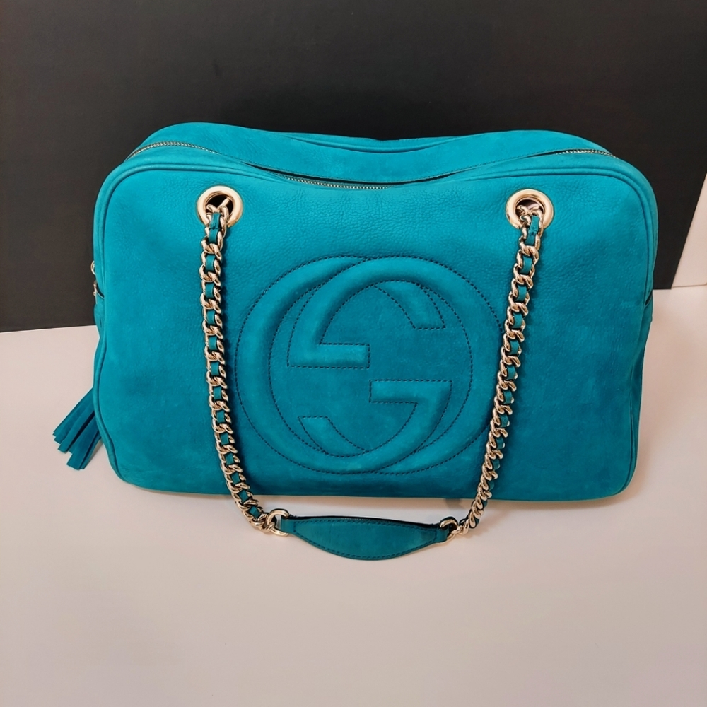 ✨️💎Authentic Gucci soho nubuck shoulderbag teal color - Picture 9 of 16